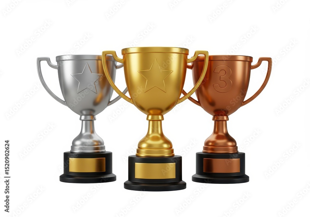 Silver, gold, and bronze trophies isolated on white background Silver, gold, and bronze trophies isolated on white background