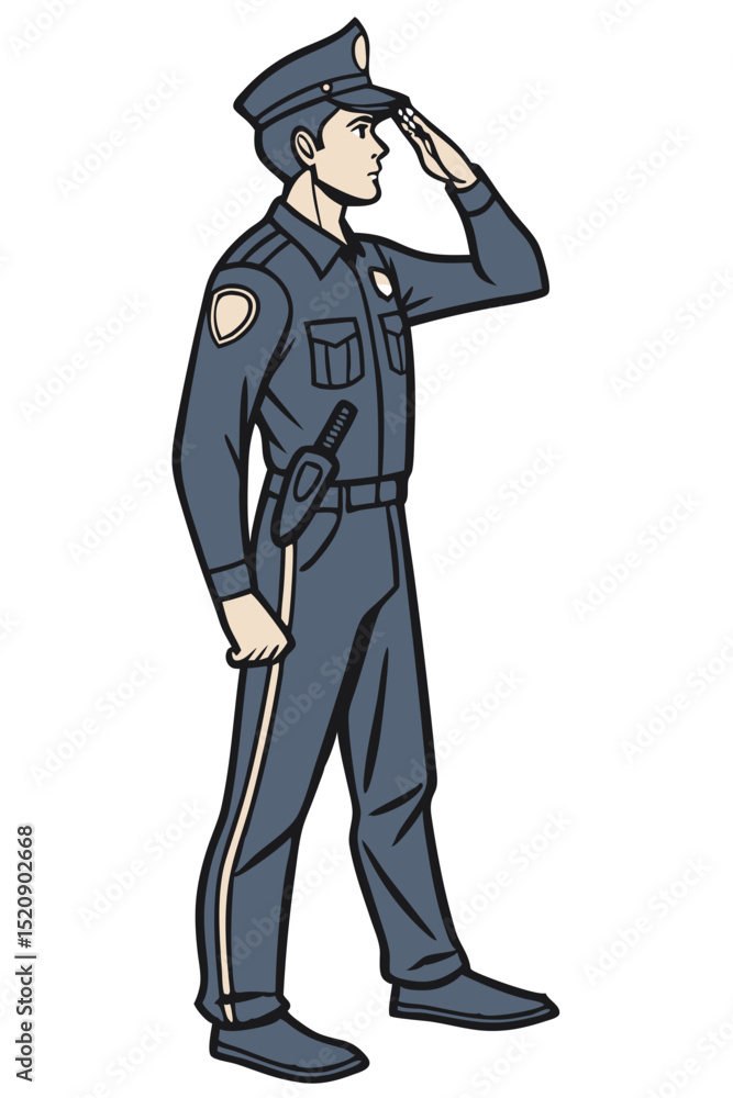 vector of a uniformed police officer saluting with badge and radio, clean style on white
vector of a uniformed police officer saluting with badge and radio, clean style on white