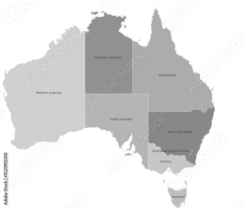 Australia administrative vector map with state and territory boundaries (Web Mercator projection, PPT-compatible & fully editable)