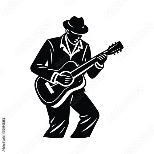 Street Guitar Player Vector Silhouette