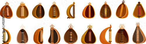 Sasando icons set. Set of various scroll cases, safeguarding ancient papyrus manuscripts, representing historical records and cultural heritage