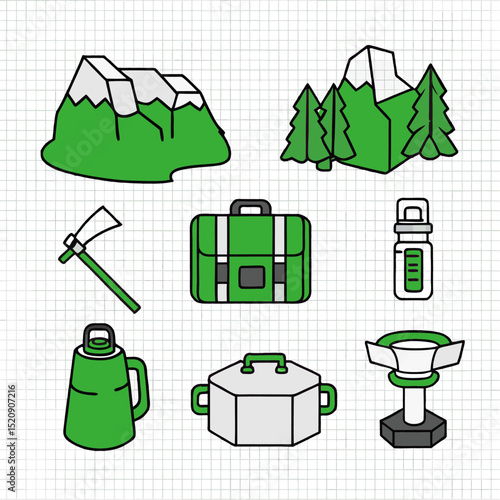 Portable Generator and Camping Equipment Icons – Gas Canister and Stove Vector Set


