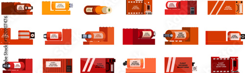 Airplane black box icons set. Flight recorders isolated on white background, crucial devices for aircraft accident investigation, ensuring flight safety and data analysis