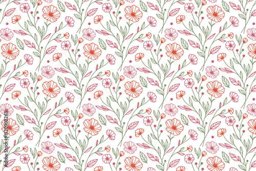 floral seamless textile hand drawn.wrapping paper sketch table top pattern.one line pillow cover design modern.print stylish fabric trendy nature.minimalism fashion flower texture

