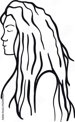 Hand Drawn Long Wavy Hair Outline Vector 