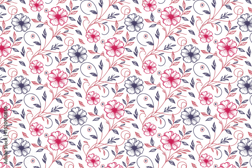 Fototapeta premium floral seamless table top minimalism.one line fashion sketch fabric.trendy wrapping paper modern nature.pillow cover hand drawn textile print.stylish repeat design flower