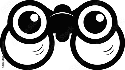 Black and white vector illustration of cartoon binoculars simple graphic design style