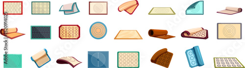 Baking mat icons set. Collection of flexible silicone baking mats, ideal for baking cookies, macarons, and other pastries