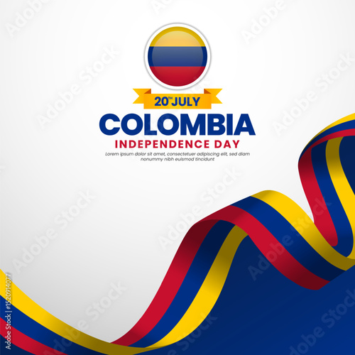 Colombia independence day Square banner background with waving flag illustration
