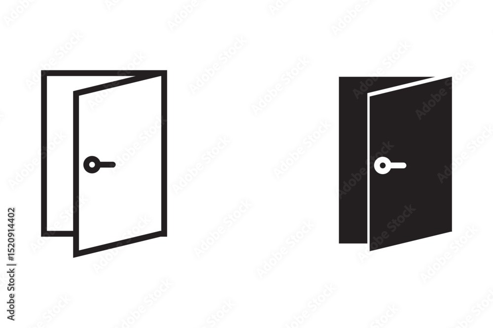 Door vector icons set. Door symbols. Door icons. Open, close doors. Exit and entrance Door vector icons set. Door symbols. Door icons. Open, close doors. Exit and entrance