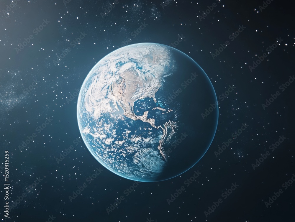 Fototapeta premium Earth from Space North America Visible, Dark Blue Hues, Cosmic Background, Planet Earth Photography Space, Planet