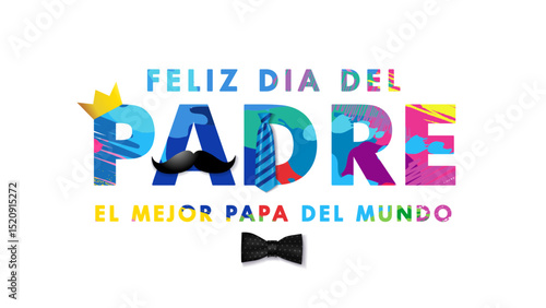 Feliz dia del Padre, colorful grunge brush pattern typography. Translation - Happy Father's Day, The best dad in the world. Creative spanish lettering, vector greeting card