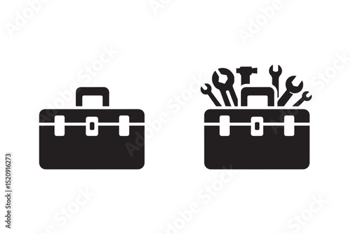 Minimalist box with tools silhouette on white background. Toolbox icon illustration