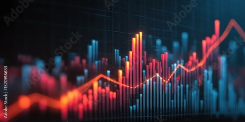 Financial graph displaying market fluctuations with rising trendline on a chart
