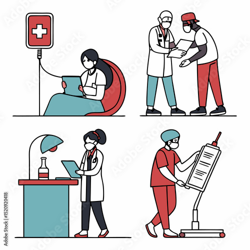 Healthcare Professionals: Illustration of healthcare workers providing care to patient