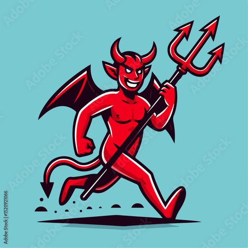 vector illustration of devil carrying trident 