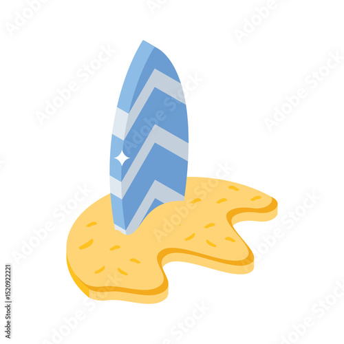 Check out this isometric icon showing surfboard on beach