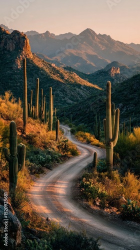 Cactuses growing in the desert. Beautiful desert landscape, summer beautiful background picture