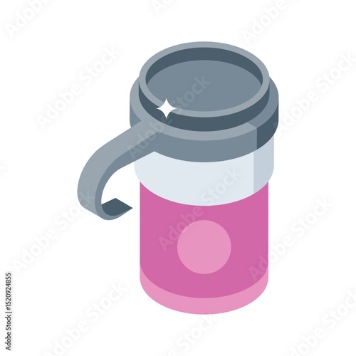 Easy to edit isometric icon of metal camping mug