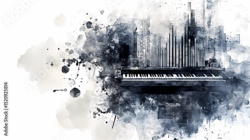 Watercolor splash with outline of a grand organ 