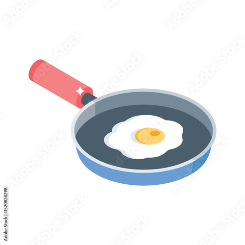 Grab this isometric icon of sizzling frying pan with egg