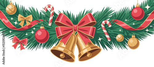 Festive Christmas Garland with Bells and Ornaments