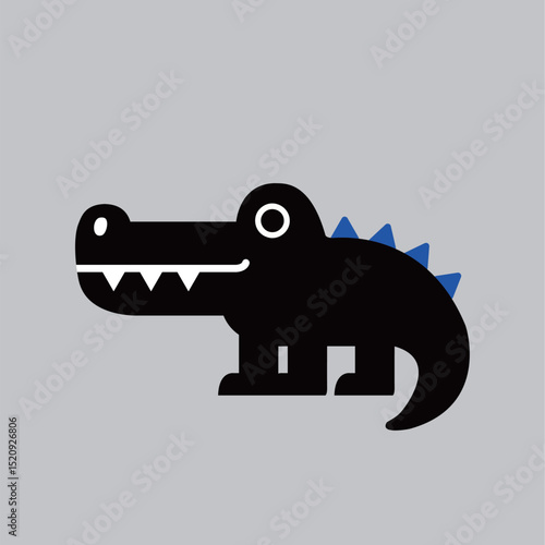 A cute black crocodile with blue osteoderm. Great for design or art.
