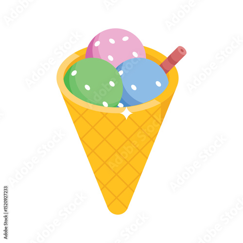 Modern isometric icon of refreshing ice cone dessert