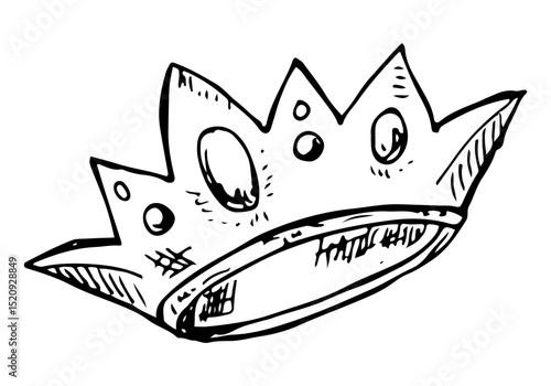 Cartoon crown illustration, king or queen crown doodle, hand-drawn vector.