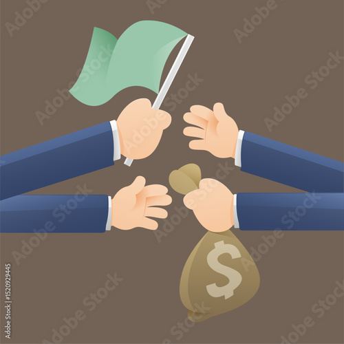 This cartoon depicts politicians engaging in national betrayal through corruption, a stark illustration of illicit financial transactions.