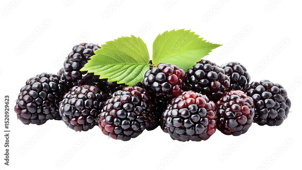 Fresh pile of blackberries with green leaves isolated against a simple black background Fresh pile of blackberries with green leaves isolated against a simple black background