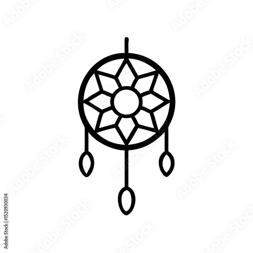 Dreamcatcher icon in minimalist black line art style representing Shamanism  