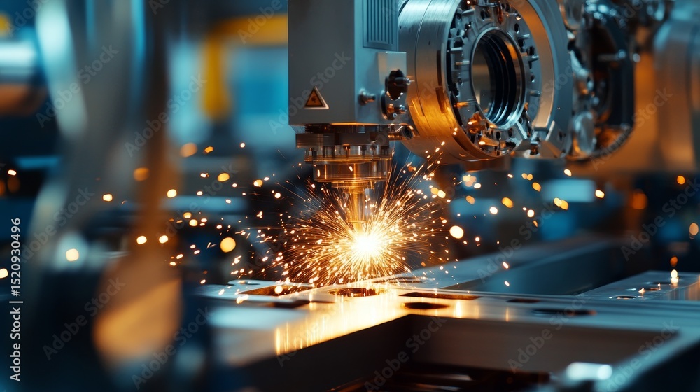 Fototapeta premium A laser precision welding machine in industrial machinery production line.