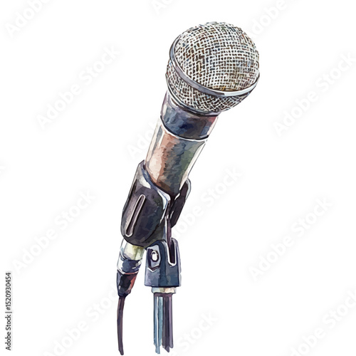 Microphone Stand, watercolor clipart vector, high quality, isolated on a white background.
