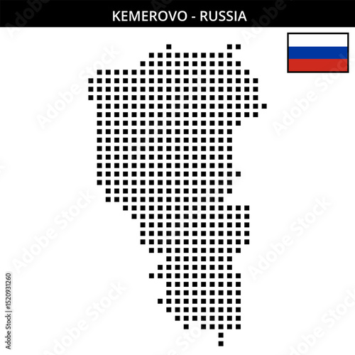 Big square dotted map of Kemerovo in Russia