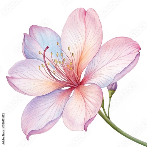 Watercolor Pink Flower with Delicate Petals, Botanical Illustration, Floral Art, Flower Painting, Pink Blossom Flower, Watercolor