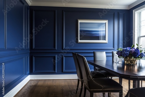 Wallpaper Mural Formal dining room with navy blue paneled walls. Torontodigital.ca