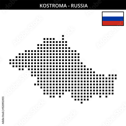 Big square dotted map of Kostroma in Russia