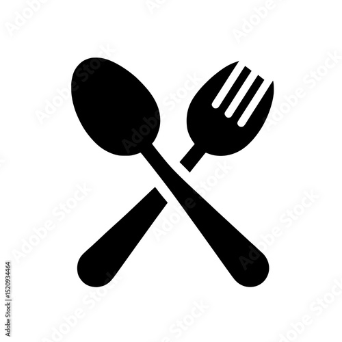 Solid black icon featuring a crossed spoon and fork, creating an instantly recognizable symbol for the food and beverage industry. 