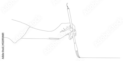 Minimal One Line Drawing of Hand Painting with Brush – Elegant Artistic Illustration
