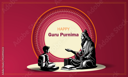 Happy Guru Purnima: Ancient Indian Guru Teaching Student Illustration