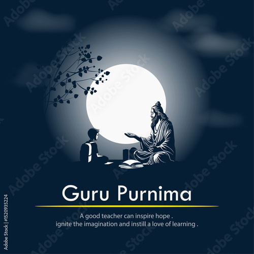 Guru Purnima Night: Spiritual Teacher and Student Under Full Moon