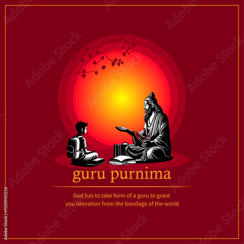 Guru Purnima Celebration: Teacher and Student Silhouette with Spiritual Aura

Spiritual Guru Teaching Disciple on Guru Purnima Festival 
 Indian Guru and Student Illustration for Guru Purnima Festiva