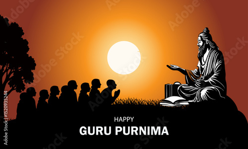 Guru Purnima Celebration: Ancient Indian Teacher and Disciples at Sunrise