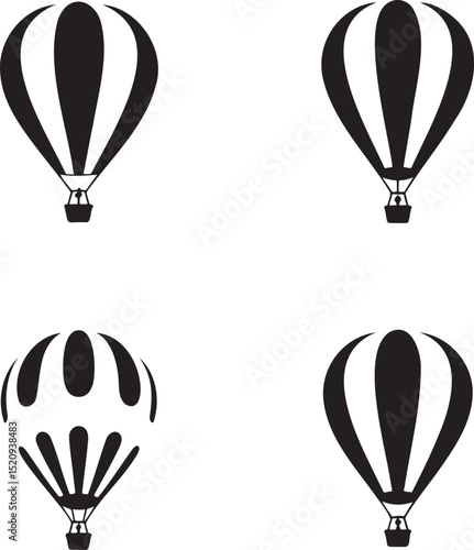 Air Balloon silhouette set vector illustration isolated On Transparent Background