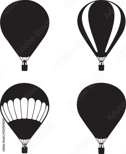 Air Balloon silhouette set vector illustration isolated On Transparent Background
