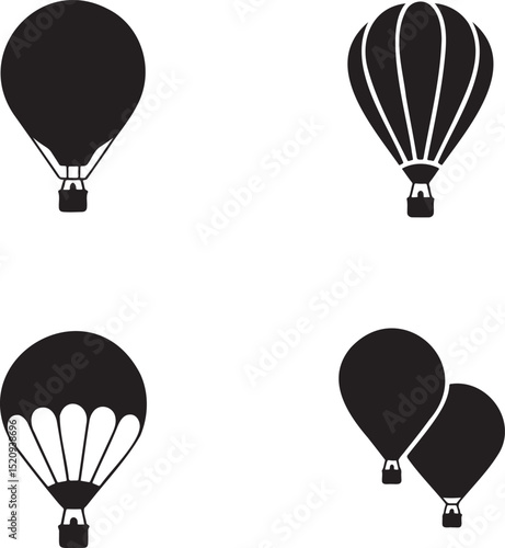 Air Balloon silhouette set vector illustration isolated On Transparent Background