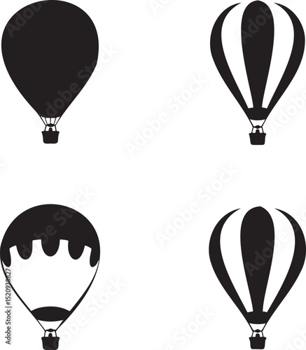 Air Balloon silhouette set vector illustration isolated On Transparent Background