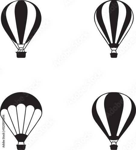 Air Balloon silhouette set vector illustration isolated On Transparent Background