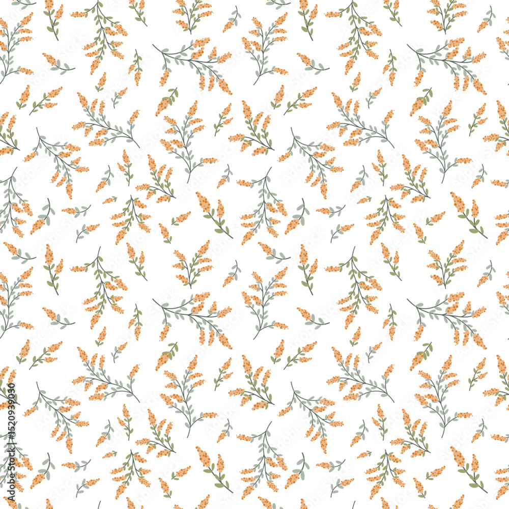 Seamless pattern with flowers. A branch with flowers and leaves. Surface design for gift paper, wallpaper, web page background, greeting cards, textile. Orange flower Seamless pattern with flowers. A branch with flowers and leaves. Surface design for gift paper, wallpaper, web page background, greeting cards, textile. Orange flower